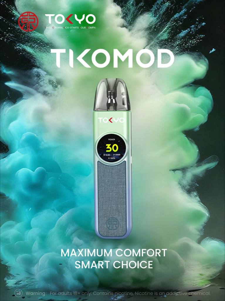 東京帝刻灌油式主機 TOKYO TIKOMOD /空倉 3顆入 ｜0.71 吋冷光螢幕・5–30W 可調功率