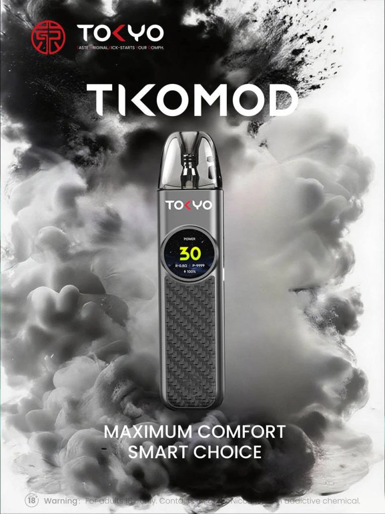 東京帝刻灌油式主機 TOKYO TIKOMOD /空倉 3顆入 ｜0.71 吋冷光螢幕・5–30W 可調功率